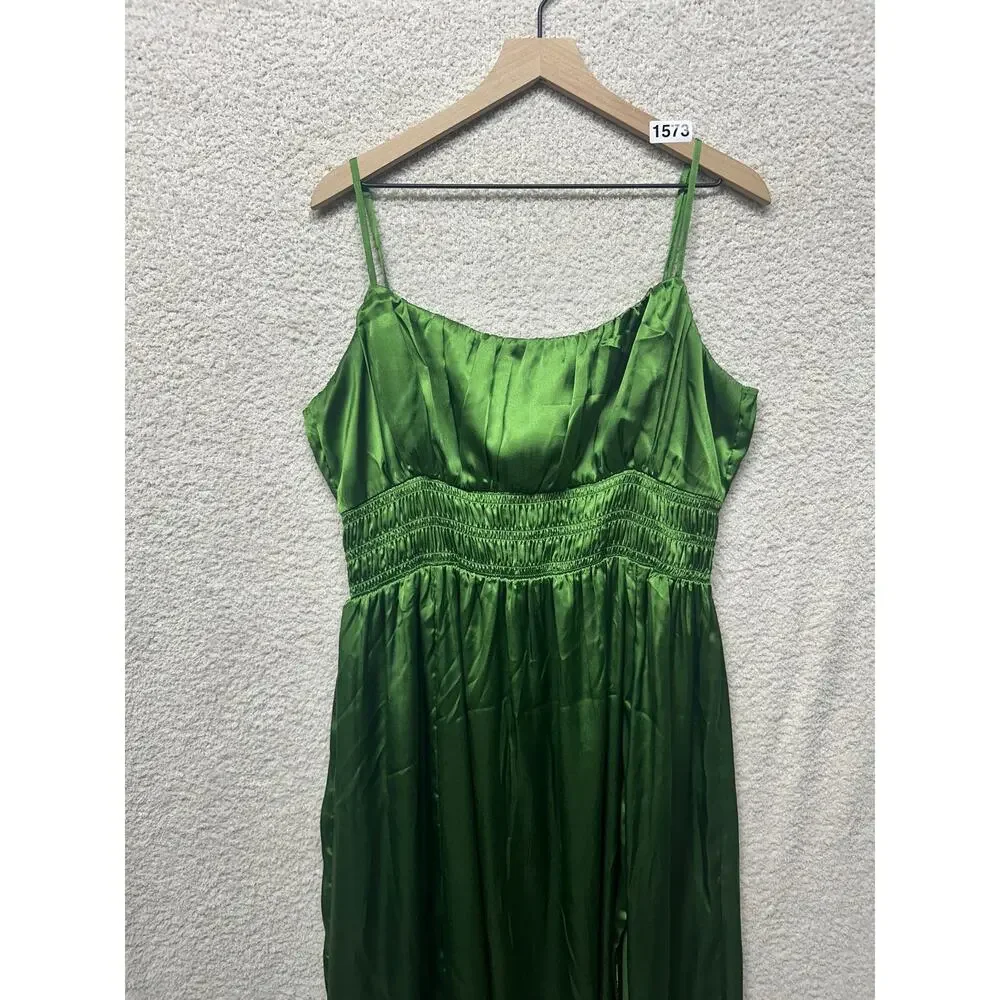 Abercrombie & Fitch Green Satin Smocked Waist Maxi Dress Medium